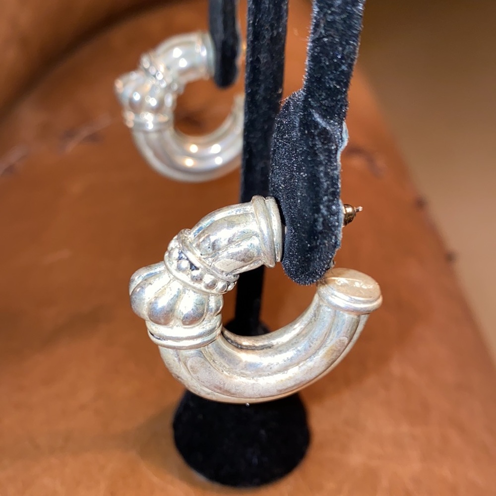 .925 Semi Hoop Sculptured Post & Clutch Earrings